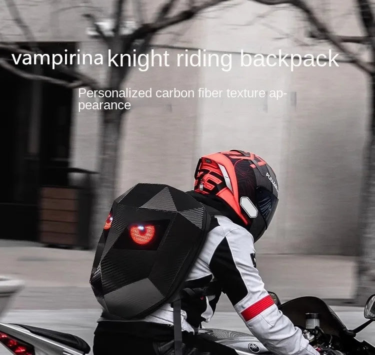 LED Motorcycle Rider Backpack Eyes Glow pattern carbon fiber texture helmet locomotive backpack school bag Moto Laptop backpack