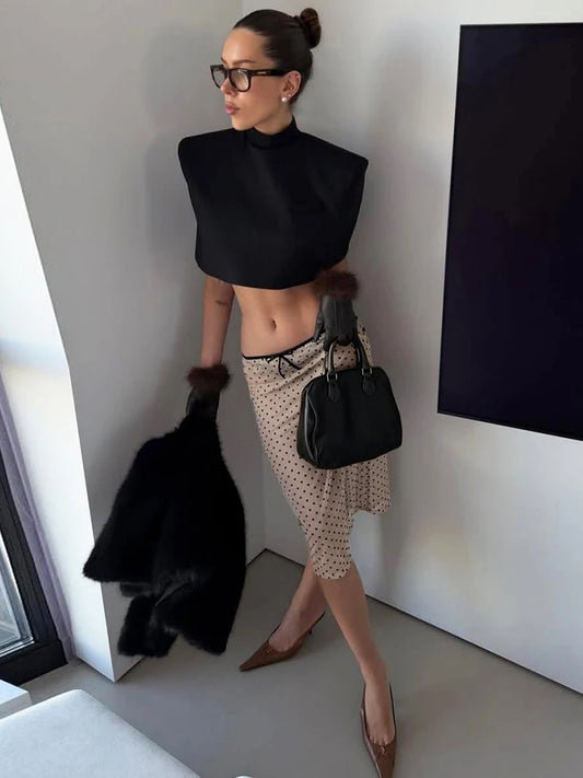 Kliou Polka Dot Print Long Skirts Woman Sexy See Through Design Drawstring Elastic Waist Hot Girls High Street Style Buttoms