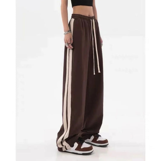 Striped Streetwear Baggy Straight Trousers Joggers Sweatpants Hip Hop Women Elastic High Waist Wide Leg Sports Pants  Loose New