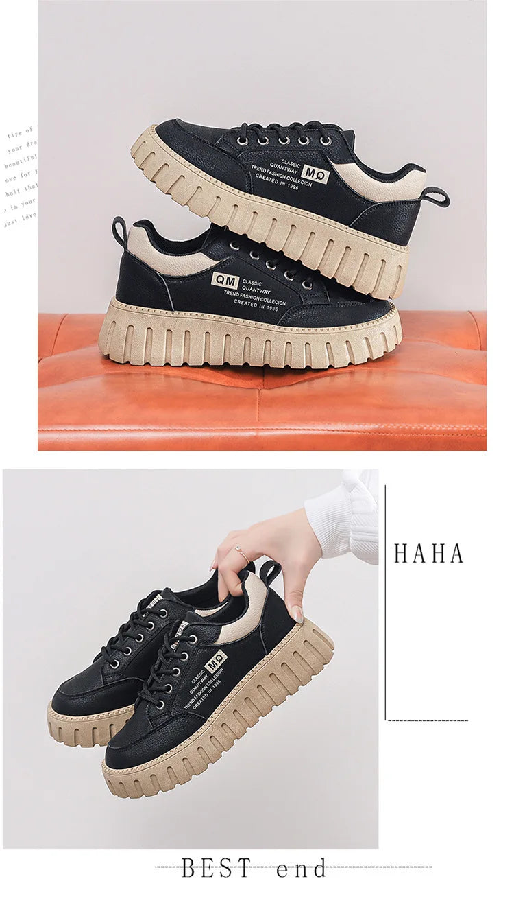 2026 New Style Women's Spring Casual Shoes Campus Style Student Designer Platform Shoes Fashion Women Versatile Leather Sneakers
