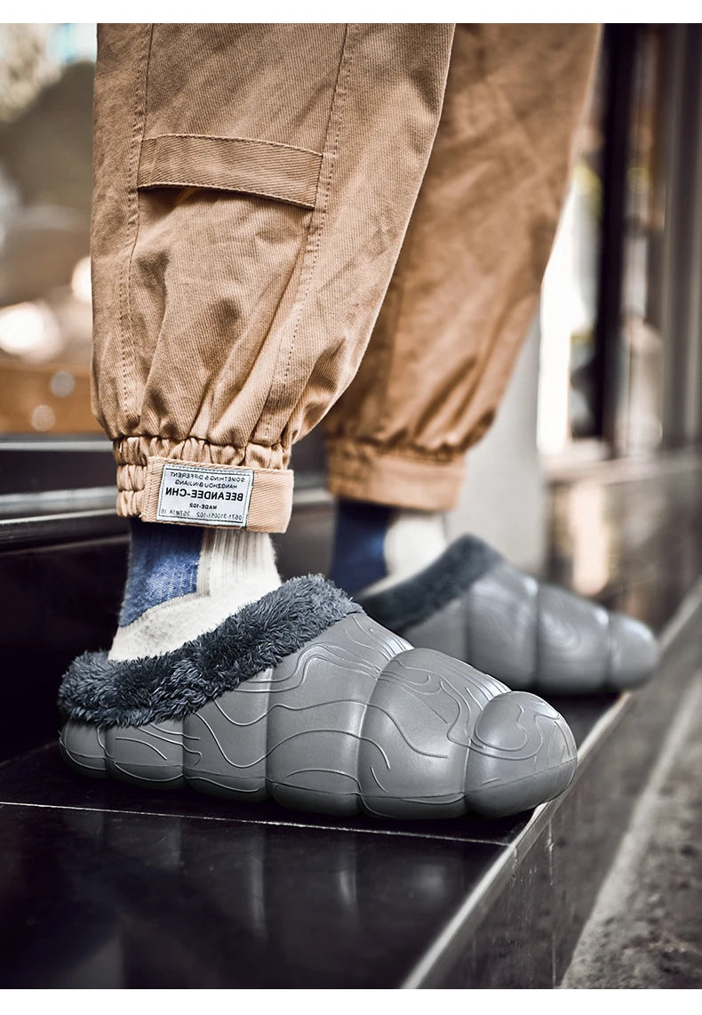 STRONGSHEN Men Women Warm Slippers EVA Slip on Shoes Walking Shoes Winter Fur Half Slipper Soft Household Sandals Zapatos Hombre
