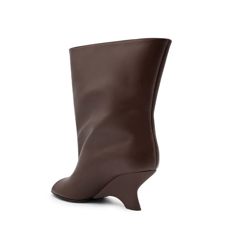 2025 European AndAmerican Nichedesign Versatileopen Toe Long Tube Cool Boots for Women, Crocodile Patterned Irregular High Heels