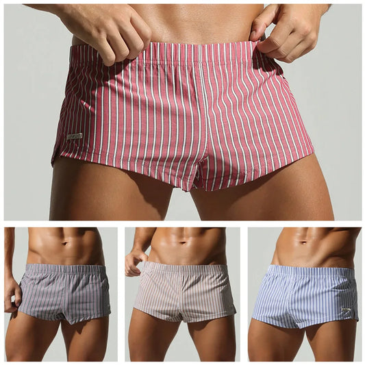 Mens Cotton Boxers Funny Woven Pattern Plaid Boxer Shorts Inseam Pajamas