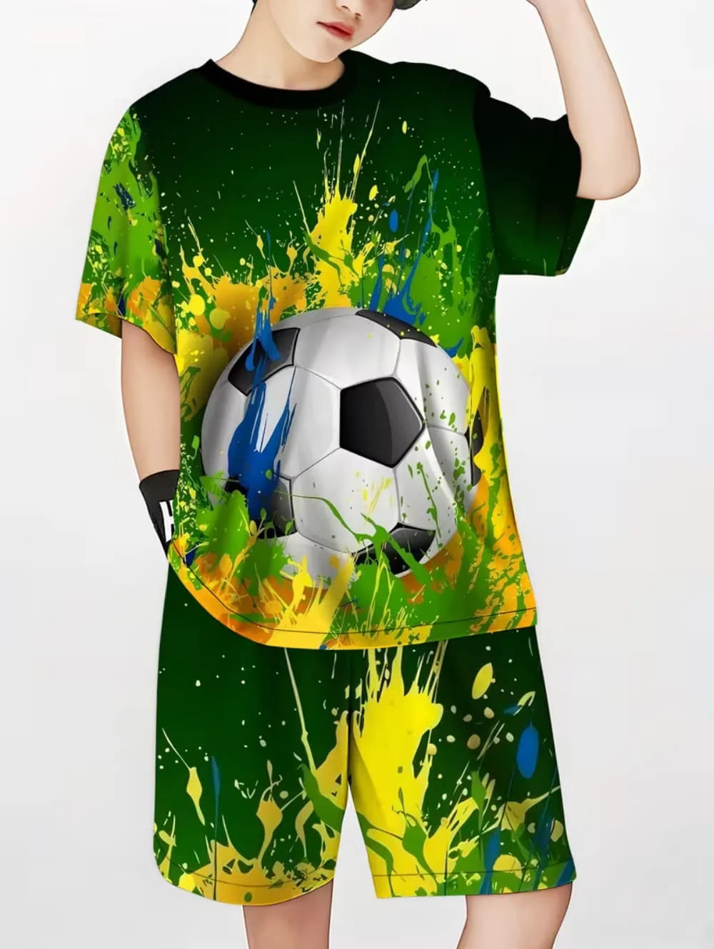 2026 Summer Children's Sports Set Football 3D Print Soccer Jersey Sets for Children Quick-Dry T-Shirt Shorts Children's Clothing