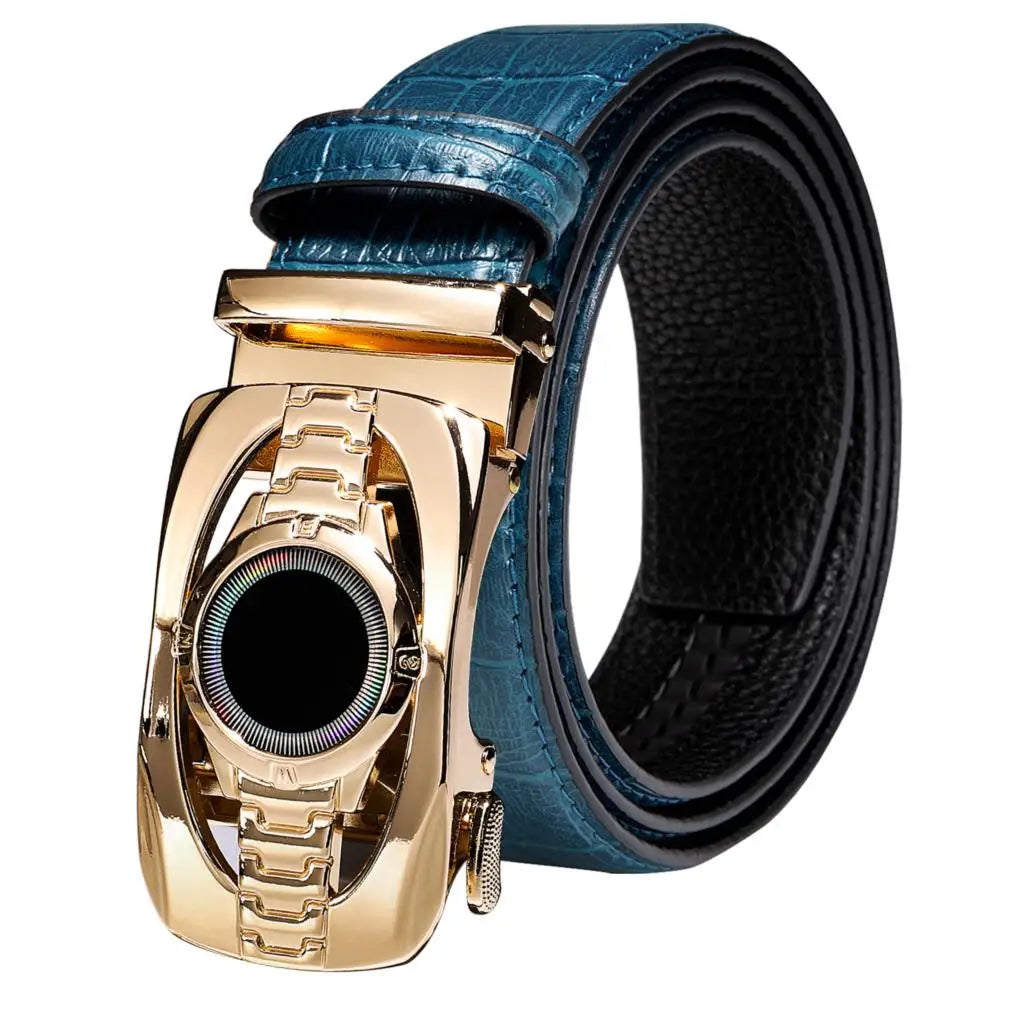 High Quality Mens Belts Black Brown Blue White Green Leather Straps Casual Gold Automatic Buckles Waistband Belt for Men Wedding BAZAARHUBO