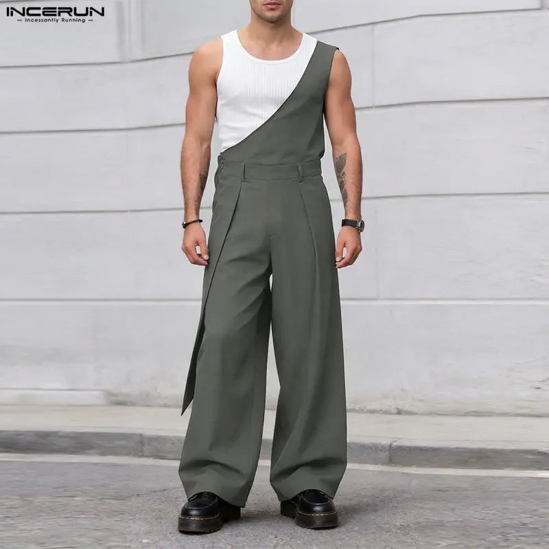 INCERUN Men's Jumpsuits Pants Solid Color Loose Sleeveless Irregular Rompers For Man Streetwear 2026 Fashion Casual Man Overalls