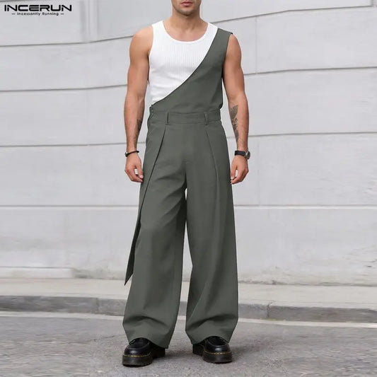 INCERUN Men's Jumpsuits Pants Solid Color Loose Sleeveless Irregular Rompers For Man Streetwear 2026 Fashion Casual Man Overalls