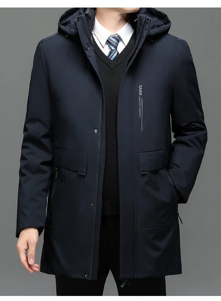 Business Men Thick Winter Big Hood Collar Warm Parka Waterproof Windproof NEW -40 Degrees Top Quality White Duck Down Jacket Men