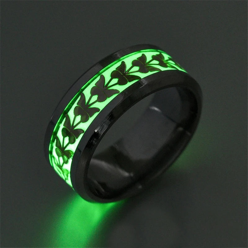 Fashion Love Heart Luminous Finger Ring ECG Stainless Steel Glowing In Dark Music Dragon Couple Rings for Boy Girls Wedding Gift
