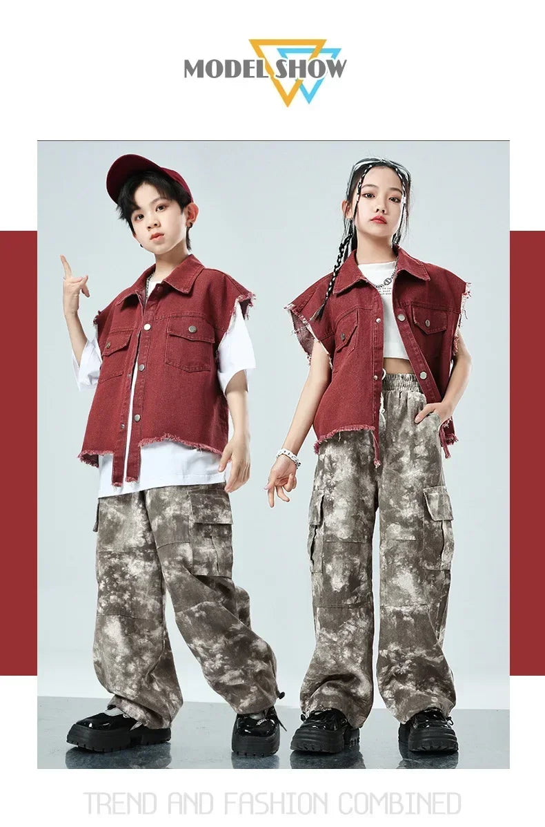 Children Hip Hop Jazz Fashion Show BoyGirl Loose Vest Baggy Pan t T-shirt Suits Sets Dance Performance Clothes Kids Tracksuits