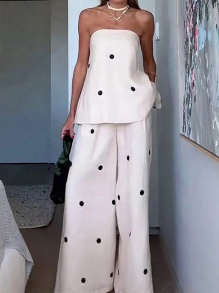 Polka Dot Skirt 2 Piece Set Women Casual High Collar Tie Full Sleeves Elastic High Waist Long Skirt Suit Lady Daily Outfit New