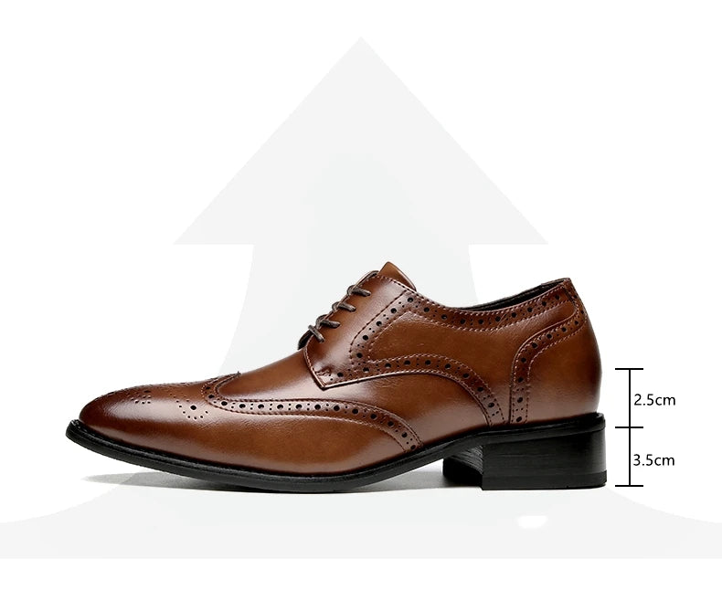 High Quality Genuine Leather Brogue Men Elevator Shoes 6CM Height Increase Oxford Men Formal Dress Shoes Business Office Wedding