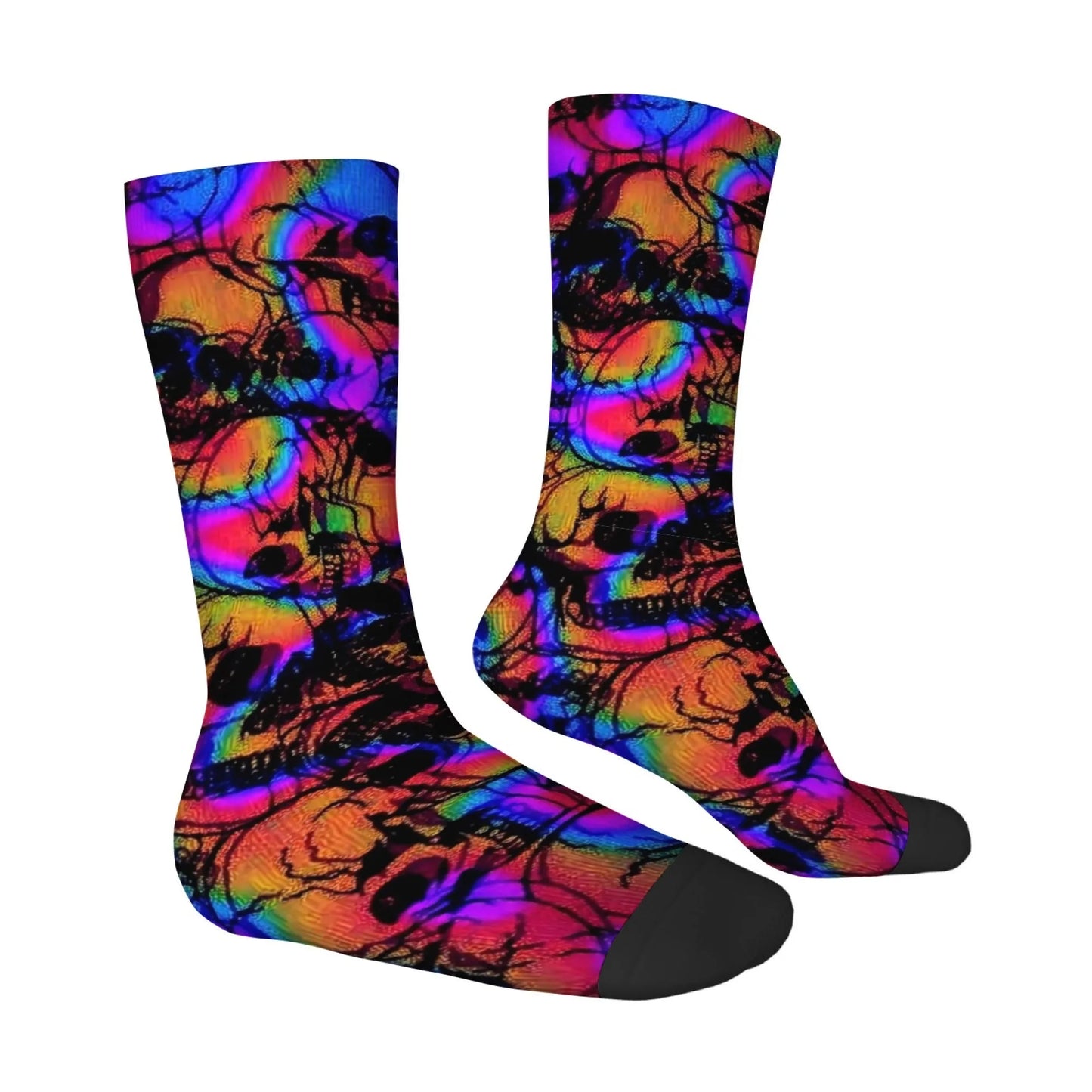 Harajuku retro psychedelic colorful dark skull print men's socks novel street trend cyberpunk style casual socks party gift