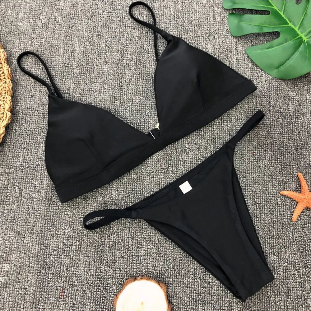 Women'S Swimsuit Bikinis Set Women Sexy Pink Bandage Ladies Thongs Solid Two Piece Suit Female купальник Traje De BañO Mujer