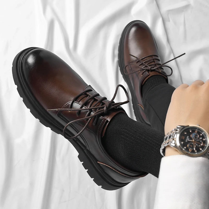 Luxury Leather Male Oxford Shoes Brown Black Mens Dress Shoes New Fashion Round Toe Men's Business Casual Shoes Formal Footwear