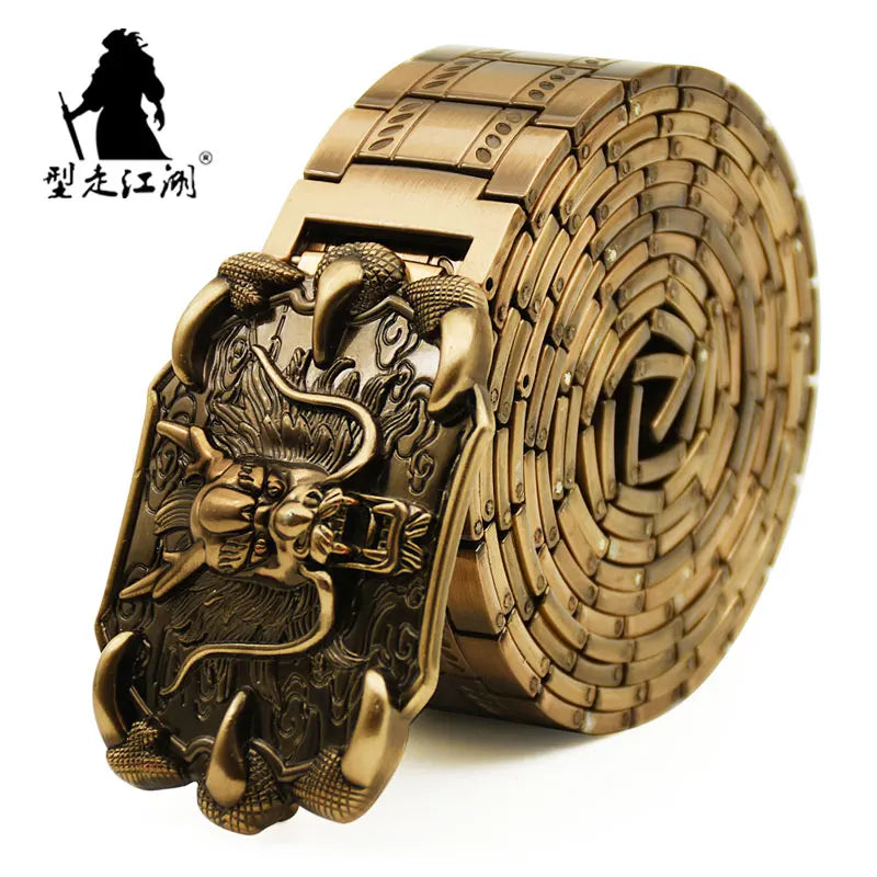 Men's belt Stainless steel Belt Retro Dragon metal Belt Gold Color Charm Belt Hip Hop Punk Strap self-defense luxury Belt male BAZAARHUBO