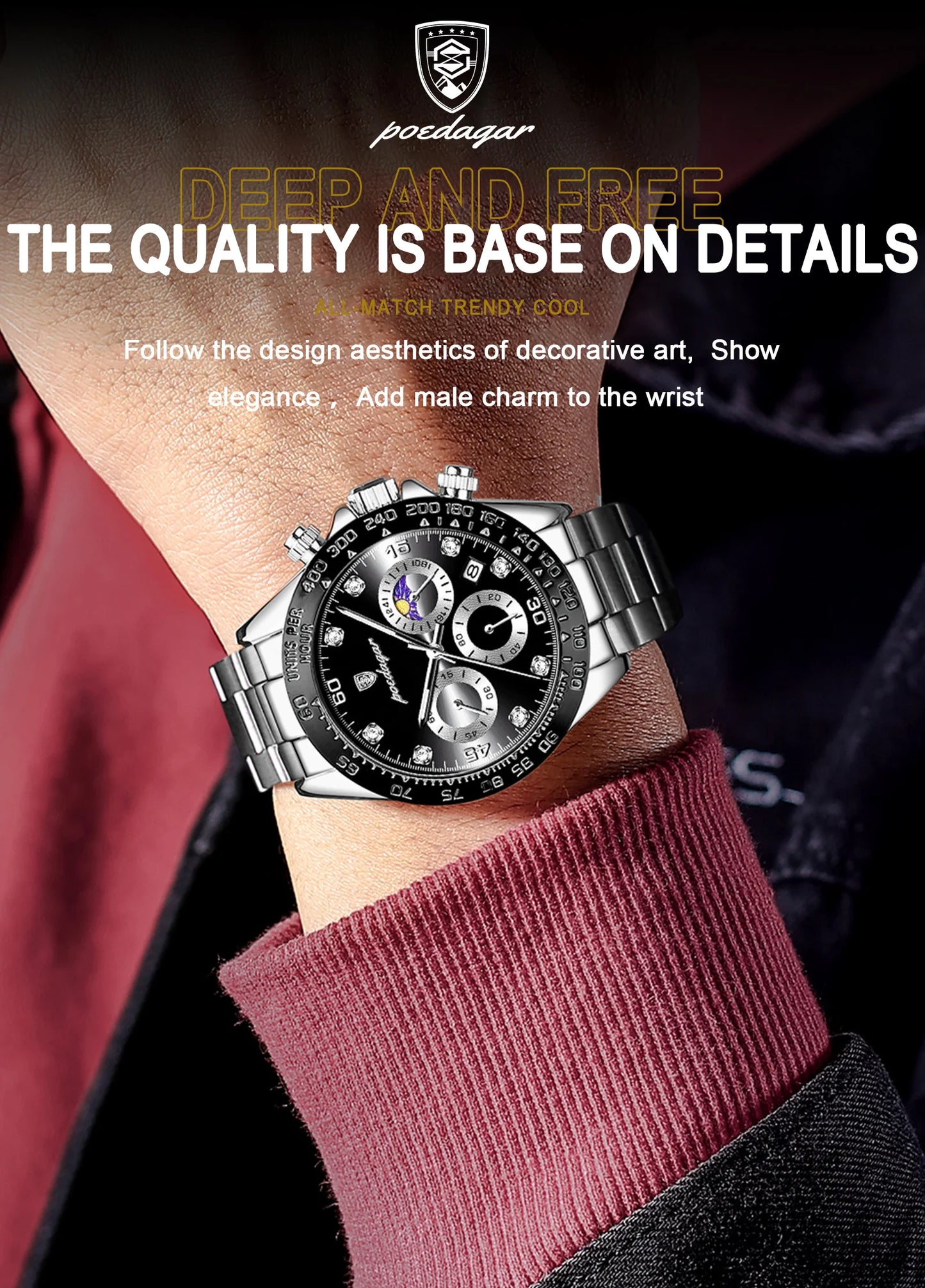POEDAGAR Luxury Watch For Men High Quality Luminous Waterproof Chronograph Men's Watch Stainless Steel Men Quartz Watches Reloj