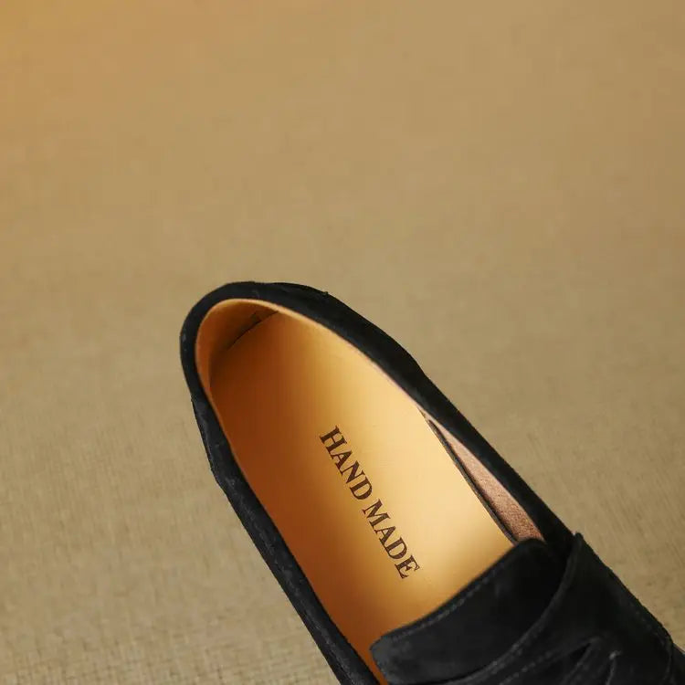 Women's loafers leather shoes Spring New Products Genuine leather sheepskin Nubuck Leather Black/Green/Orange Tassel decoration