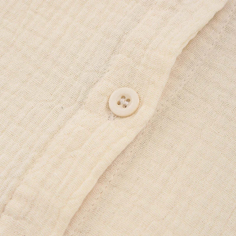 100% Cotton Gauze Muslin Sets For Women 2 Pieces Long Sleeve Shirts And Loose High Waist Mini Shorts Sets Ensemble Femme