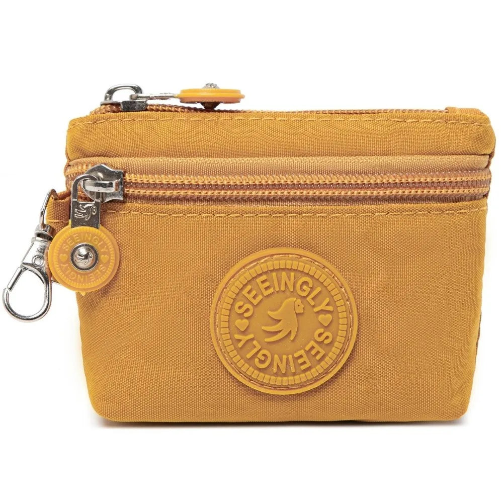 New Solid Color Women Wallet Nylon with Keychain Coin Purse Waterproof Zipper Clutch Ladies