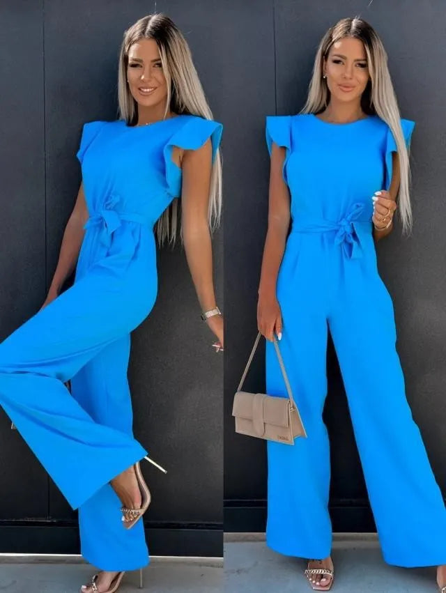 New Elegant Outfits Women Long Romper Wide Leg Trousers Party Festive Lace Sleeves Trouser Suit Playsuit Full Jumpsuit Woman