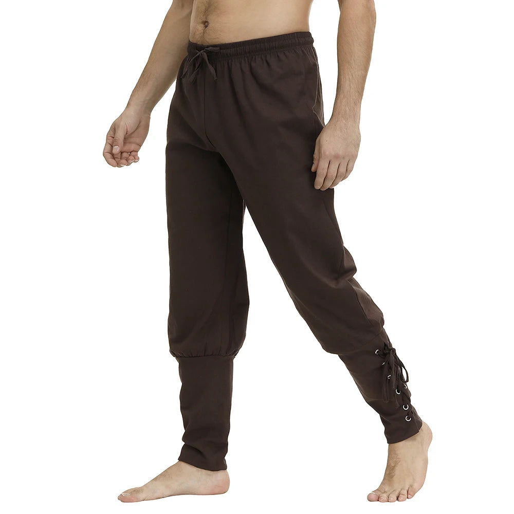 Medieval Pants for Men Costume Cosplay Renaissance Bandage Pants Gothic Trousers Plus Size Pirate Pants Brown Black