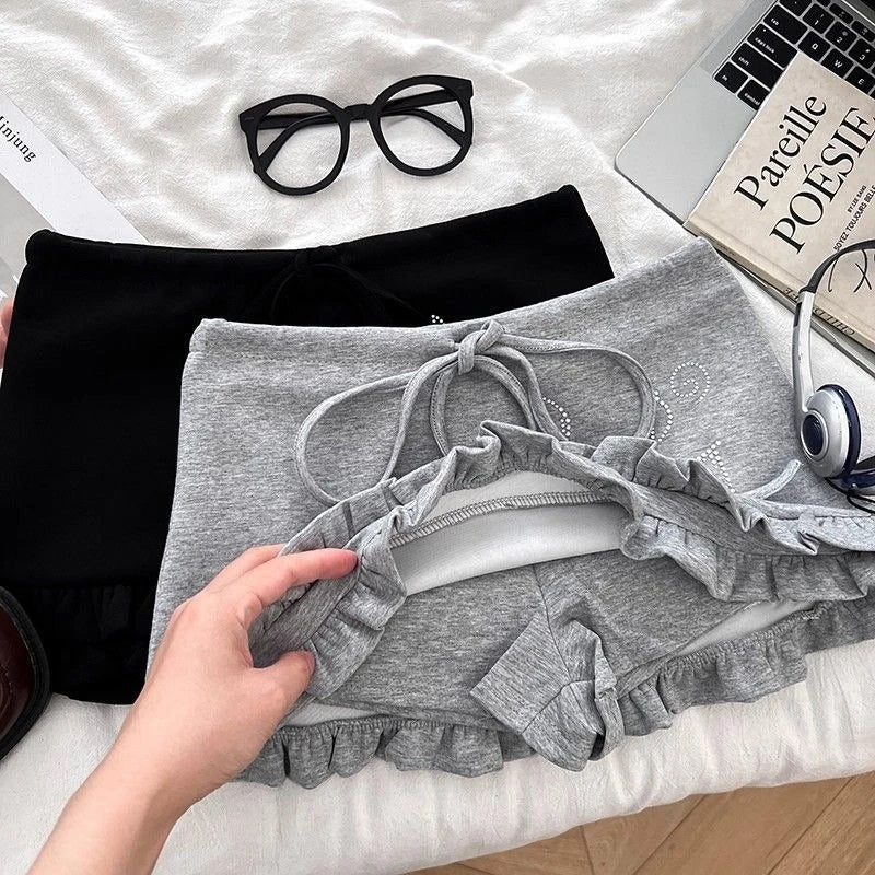 Summer American Vintage Casual Sweet Skirts Y2K Ruffle Sexy Spicy Girl Mini Skirts Fitted Chic Preppy Style Daily Female Clothes