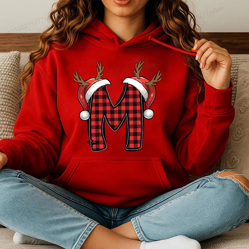 Personalised Santa Family Christmas Hoodie Harajuku Hip Hop Pullover Sweatshirt Santa Alphabet Sportswear Fashion Trends Unisex BAZAARHUBO