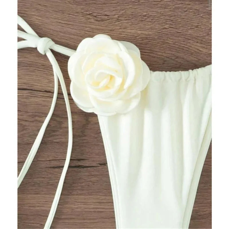 Women Two Piece Bikini Set 3D Floral Bandeau Swimwear Sexy Brazilian Bikini Lace Up Bathing Suit Separate Beachwear For Women