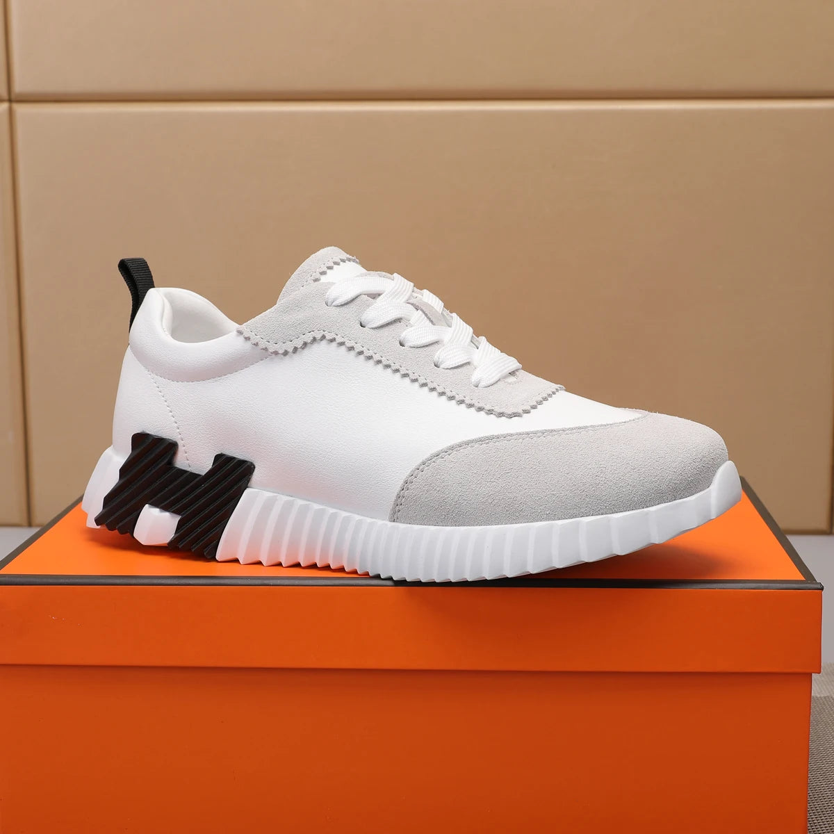 Leather Men's Shoes Comfortable Breathable British Style Casual Running Shoes Fashionable Board Shoes round Toe Thick Bottom