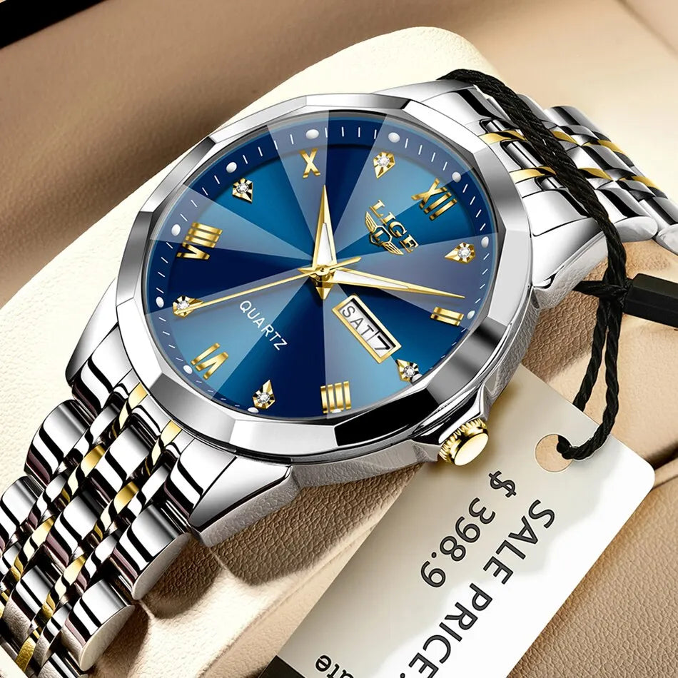 LIGE New Quartz Watch For Men Top Luxury All Steel Design Fashion Business Wristwatch Men Waterproof Watches Man Montre Homme