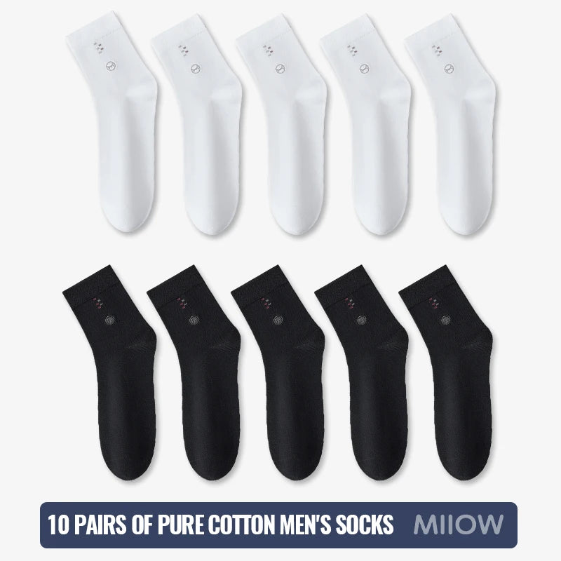 MiiOW 100% Pure Cotton Socks Men Business Dress Long Sock Black White Antibacterial Anti Odor Crew Socks Breathable Sport Sock