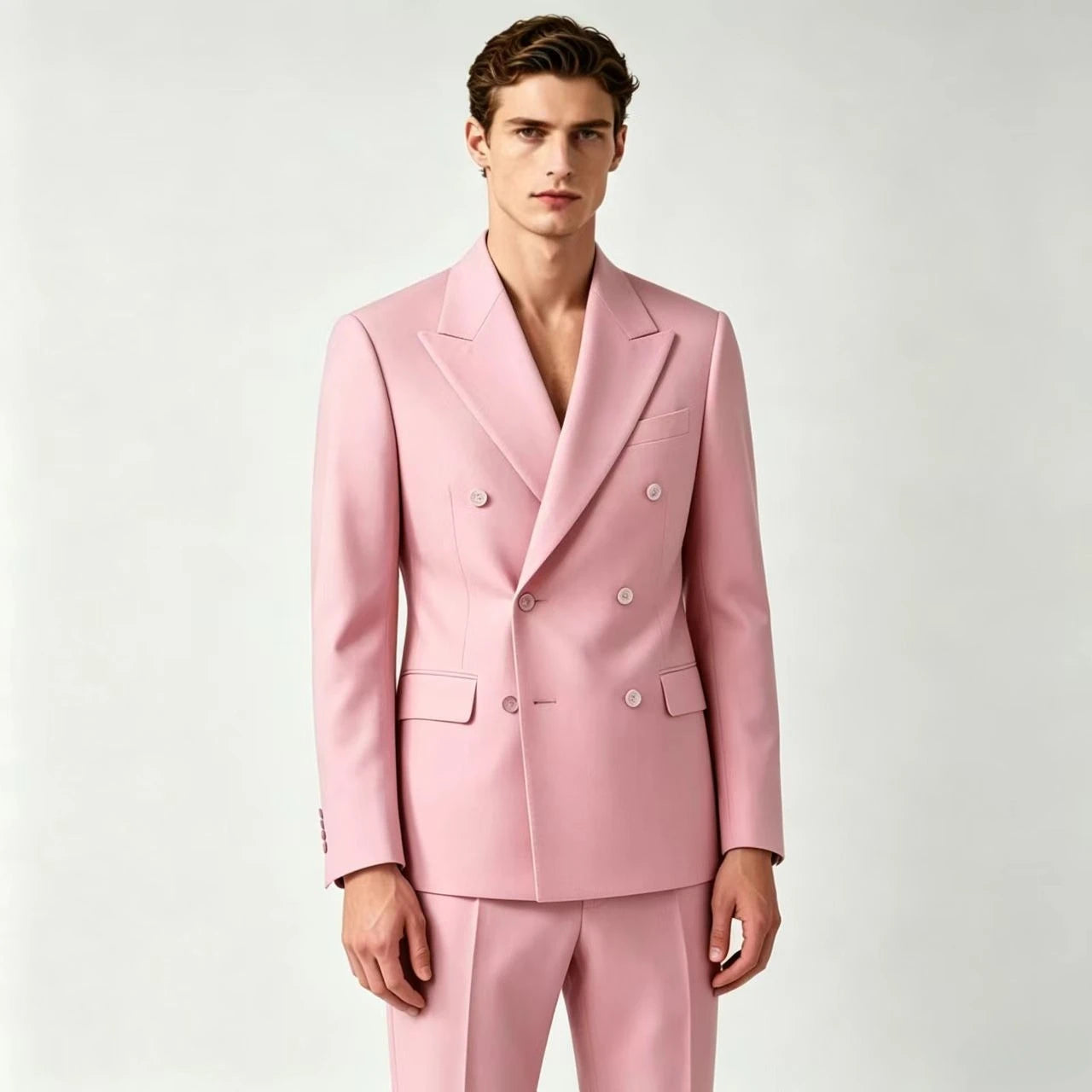 Men Double Breasted Suits For Wedding High Quality Slim Fit 2 Pieces Set Elegant Jackets Pants Blazers Fashion Classic Formal