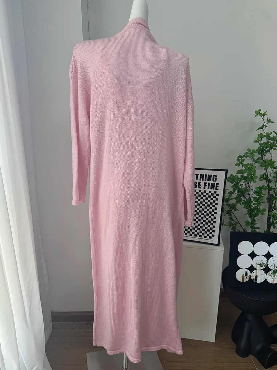 Hirsionsan Soft Loose Sets Women Three Pieces Long Sleeve Cardigan & Sexy Vest Dresses Elegant Female Hollow Outfits Tracksuit