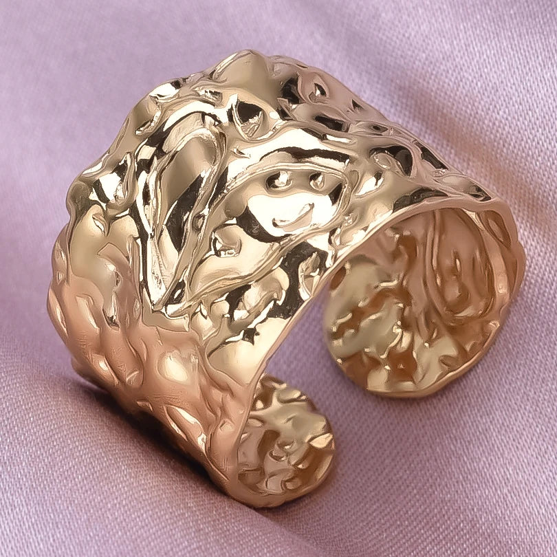 1/2/3pcs Mix Color Chunky Wide Ring Open Stainless Steel Rings For Women Men Accessories Irregular Surface Kpop Fashion Jewelry