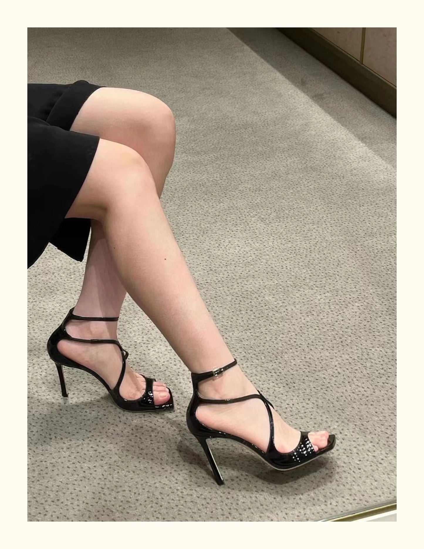 2025 European and American Women's New Square Toe Sandals Summer Nude Patent Leather Stiletto Sexy High Heels