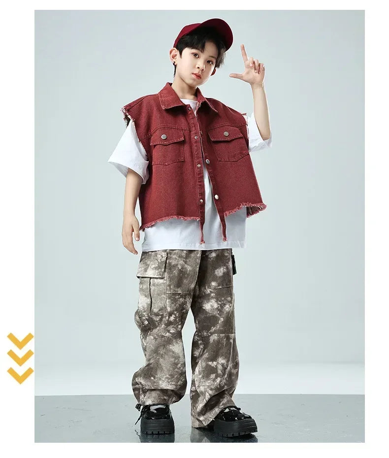 Children Hip Hop Jazz Fashion Show BoyGirl Loose Vest Baggy Pan t T-shirt Suits Sets Dance Performance Clothes Kids Tracksuits