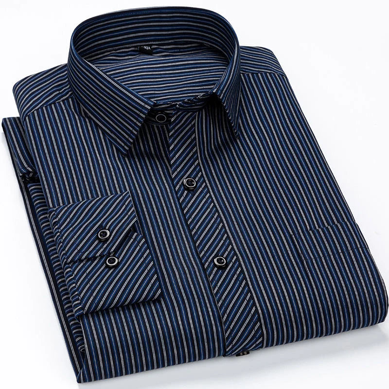 Oversized 9XL 8XL 48 47 Mens Long Sleeved Shirt Casual Business Classic Plaid Striped Slim Fit Button Male Social Dress Shirts