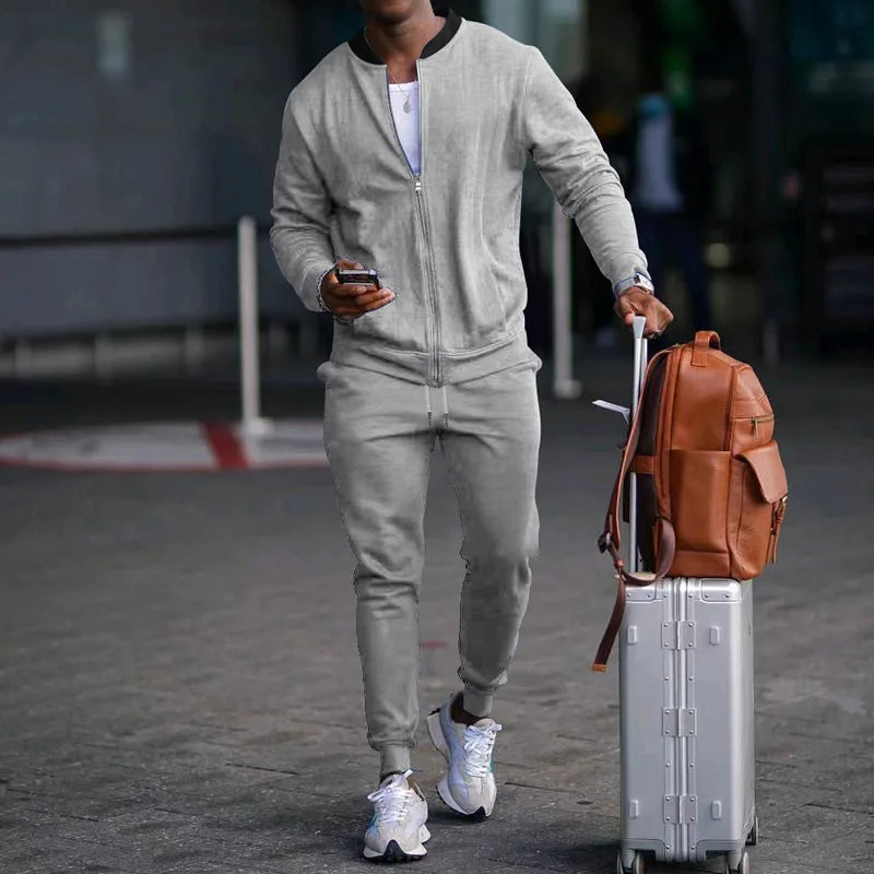 Autumn new solid color jacket men trendy shoulder design stand-up collar large size suit spring and fall fashion