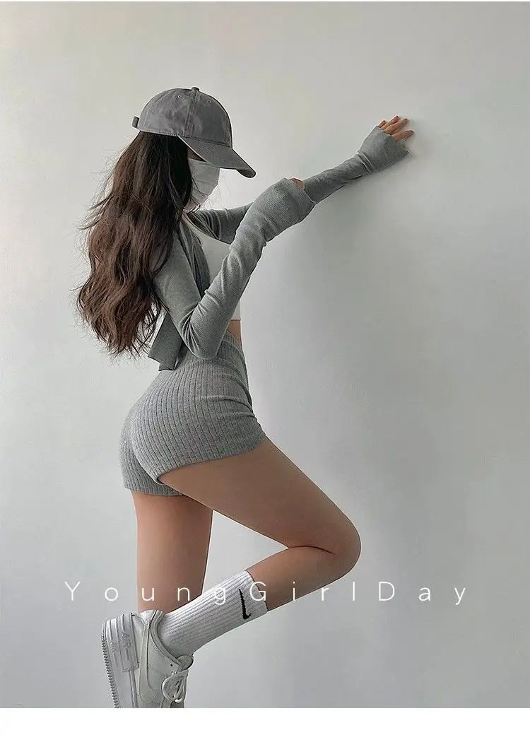 American Style Shorts Women High Waist Sheath Stretch Solid Knitting Hot Trousers Sexy Spice Girls Summer Simple Sporty Casual
