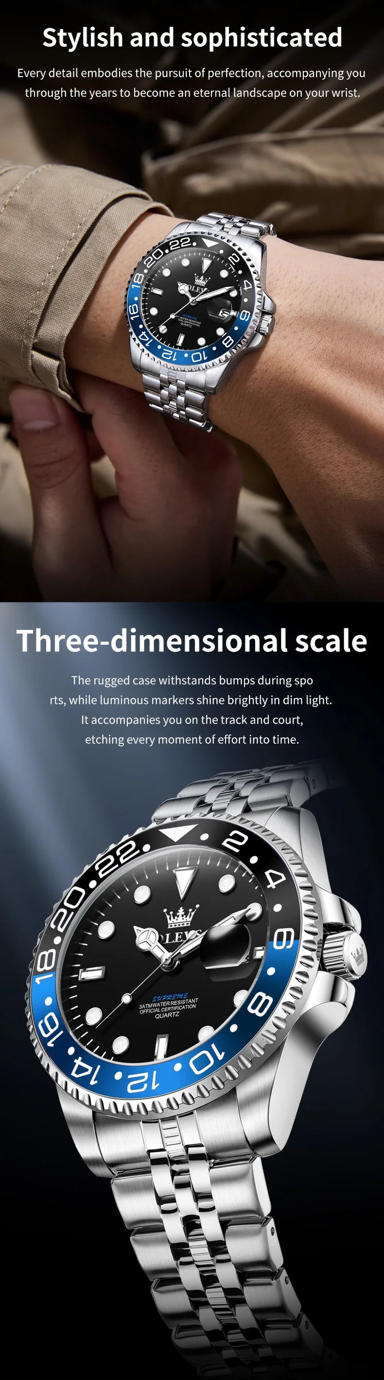 OLEVS 5657 Original Men's Watches Luxury Top Brand Diving Series Stainless Steel Waterproof Luminous Calendar Men's Wristwatches