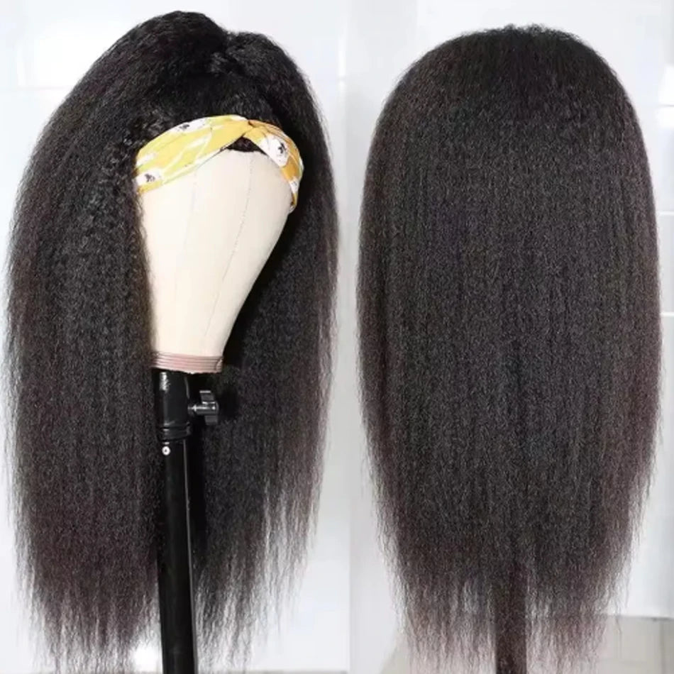 Kinky Straight Headband Wig Remy Human Hair Wig Ready To Wear Peruvian Yaki Straight Headband Isee Human Hair Wig for Women