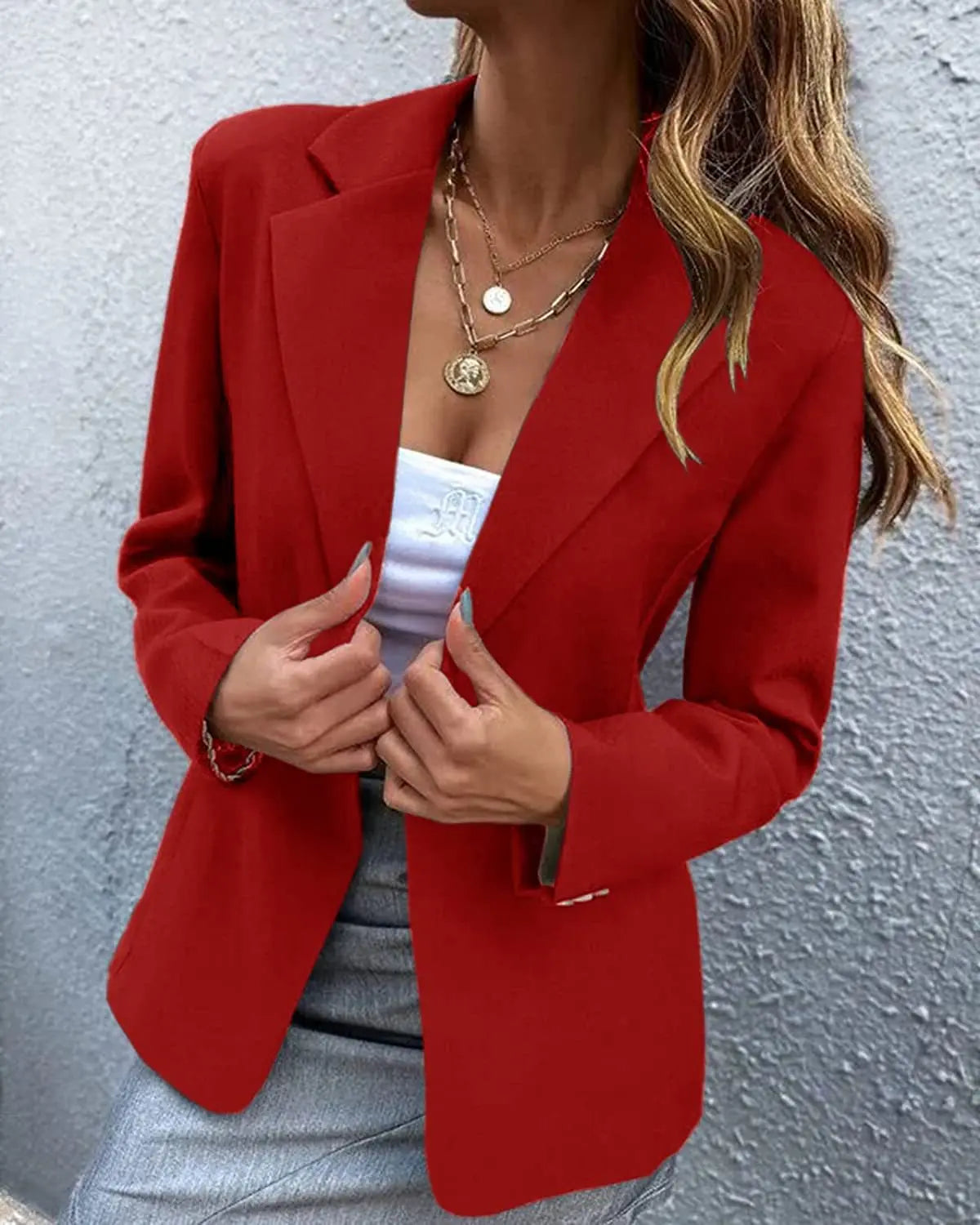Spring Womens Office Blazer Long Sleeve One Button Solid Color Jacket