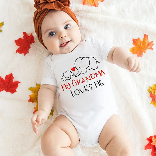 Funny Casual Baby Romper MY GRANDMA LOVES ME&elephant Print Infant Bodysuit Boy Girl Newborn Jumpsuit Short Sleeve Clothes