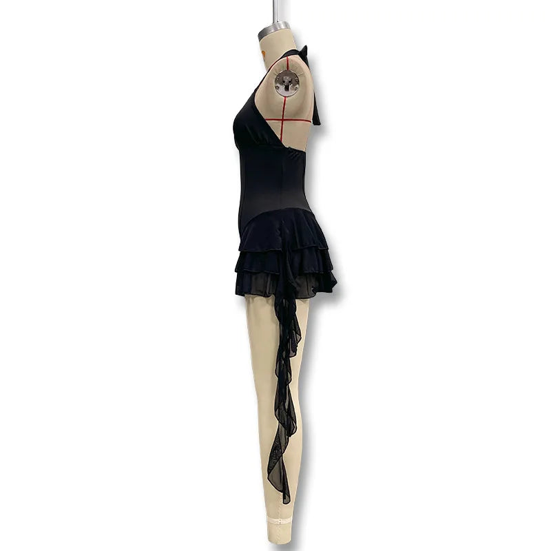 Summer Casual Street Style Solid Color Backless Sleeveless Sexy Hanging Neck Dress  V-neck Ribbon Women's Jumpsuit New