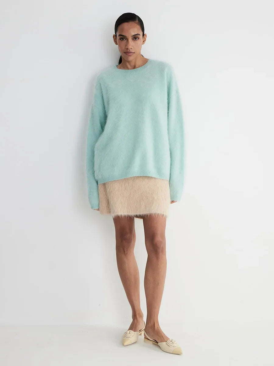 Blubelle Women's Autumn Winter Solid Color Knit Sweater O-Neck Long Sleeve Loose Fit Casual Relaxed Fashion Pullovers
