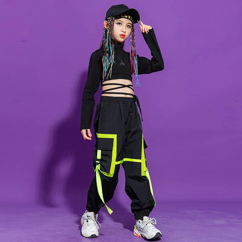 Boys Hip Hop Cool Vest Girls Cargo Pant Outfit Child Sweatshirt Chest Bag Joggers Street Dance Kids Streetwear Costume Sportwear