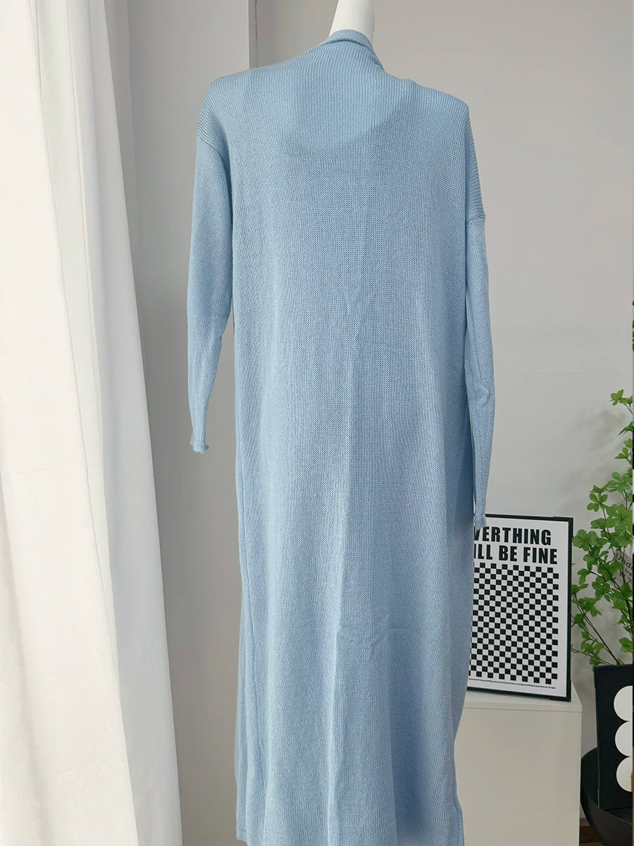 Hirsionsan Soft Loose Sets Women Three Pieces Long Sleeve Cardigan & Sexy Vest Dresses Elegant Female Hollow Outfits Tracksuit