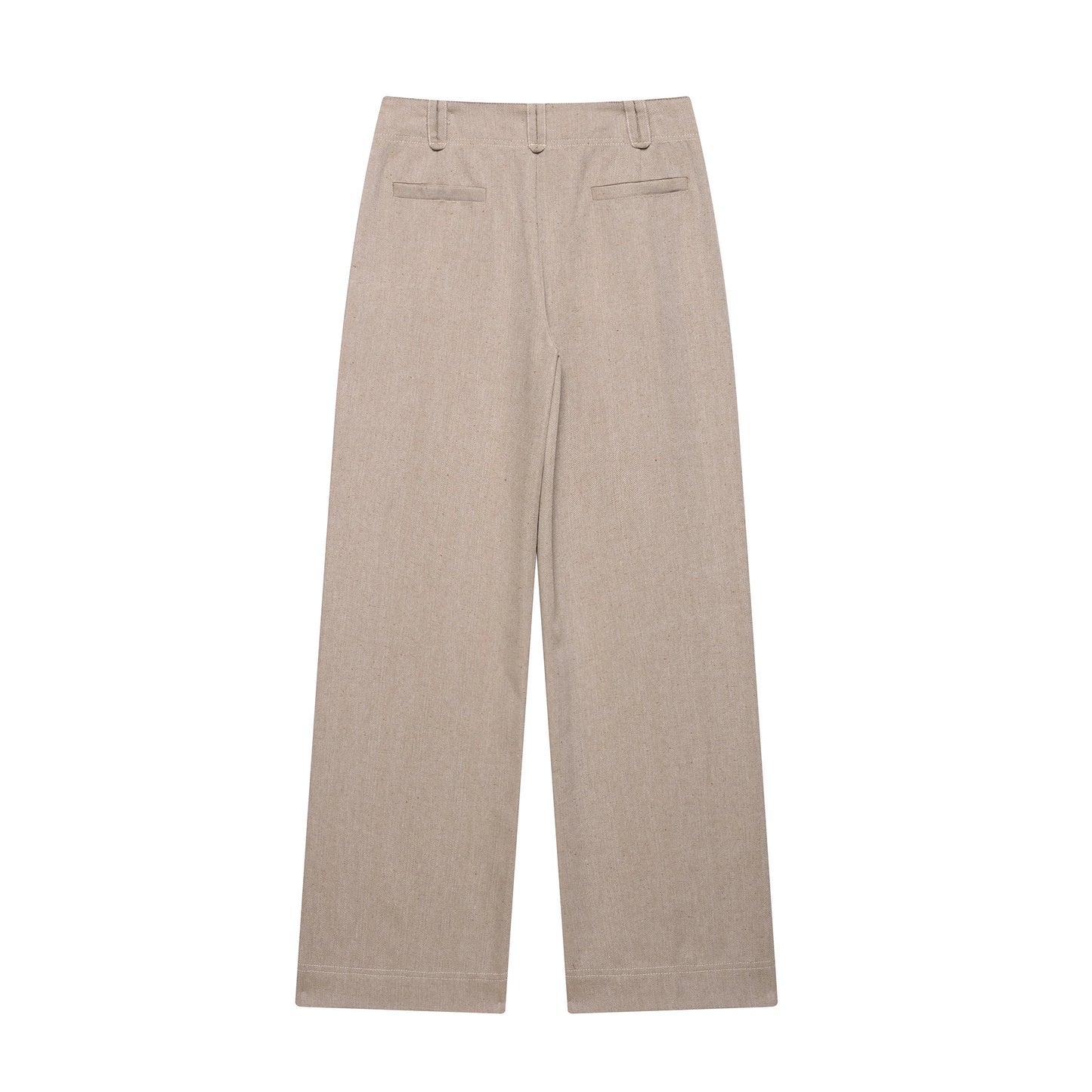 EDSA Women Khaki Herringbone Pants Set Cropped Jacket Long Sleeves Side Zip Low-rise Straight Leg Long Trousers Female Suits