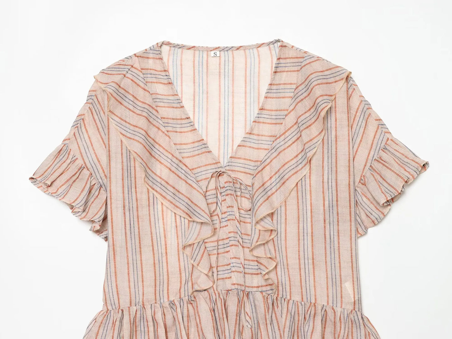 KONDALA Casual Striped Summer Woman Suits Lace-up V-Neck Shirt+ Drawstring Lace Shorts Fashion 2026 Female Elegant Tiered Sets